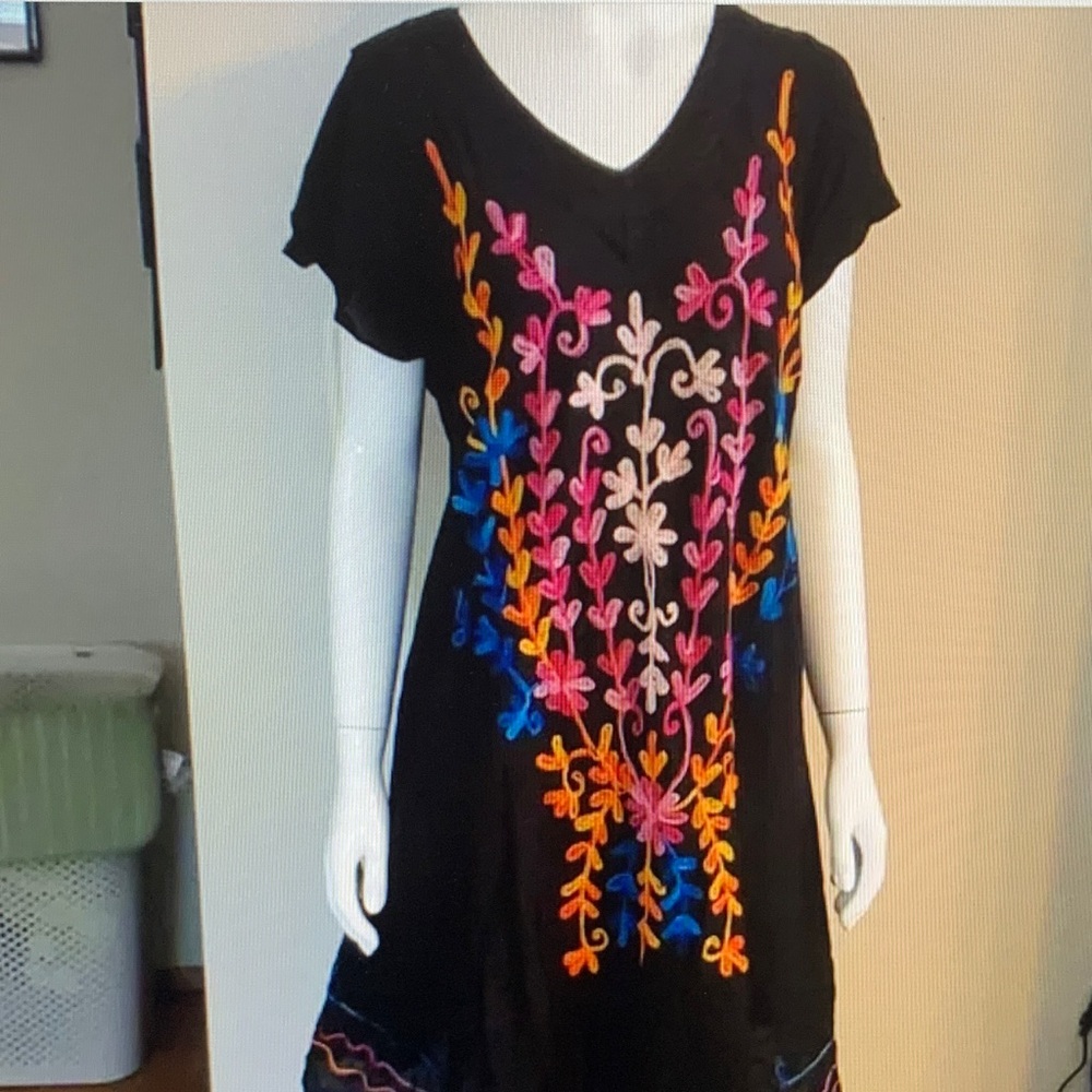 Exist Black Dress with Colorful Embroidery